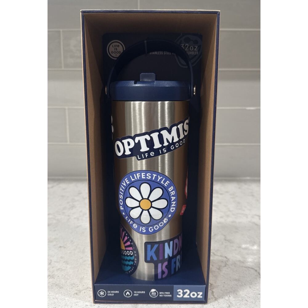 Life Is Good STICKERS Nomad Tumbler 32-oz Stainless Steel FLIP TOP New In Box